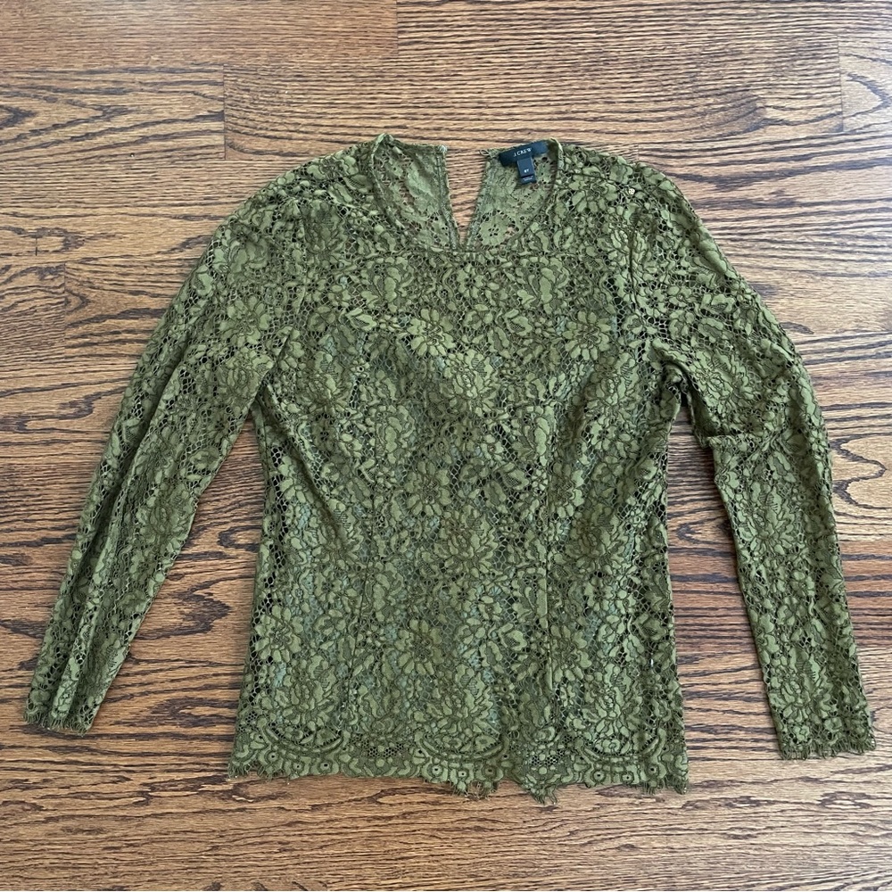 J Crew Green Lace Blouse Top W/Cami 6 Tall